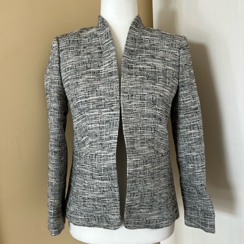 J. Crew Black and White Textured Open Blazer